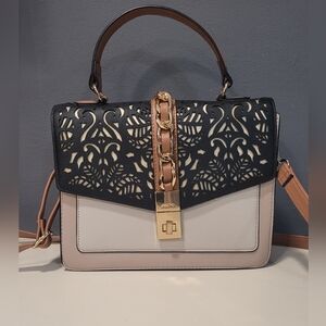 Black and Cream Laser-Cut Top Handle Satchel